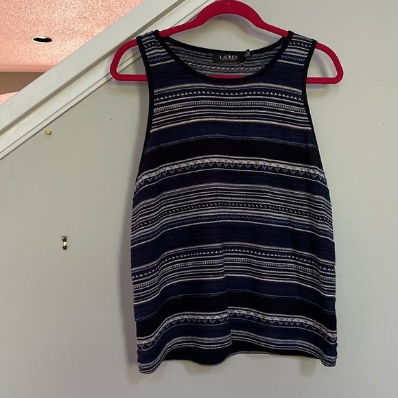 Lauren Ralph Lauren Striped Jewel Neck Sleeveless Sweater Top. - Picture 5 of 12